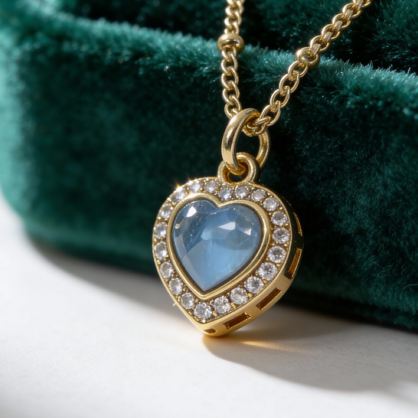 SASHA Blue crystal CZ gold heart pendant