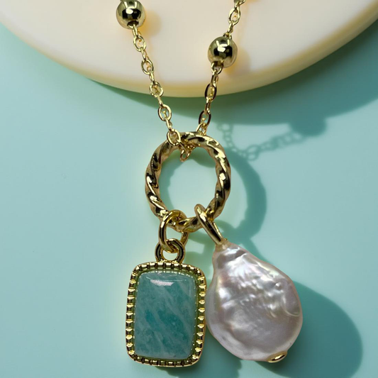STEVIE freshwater pearl & Amazonite gemstone charm pendant