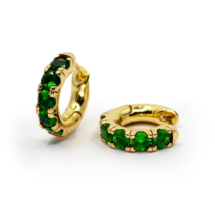 SMERELDO gold and emerald micro pavé huggies