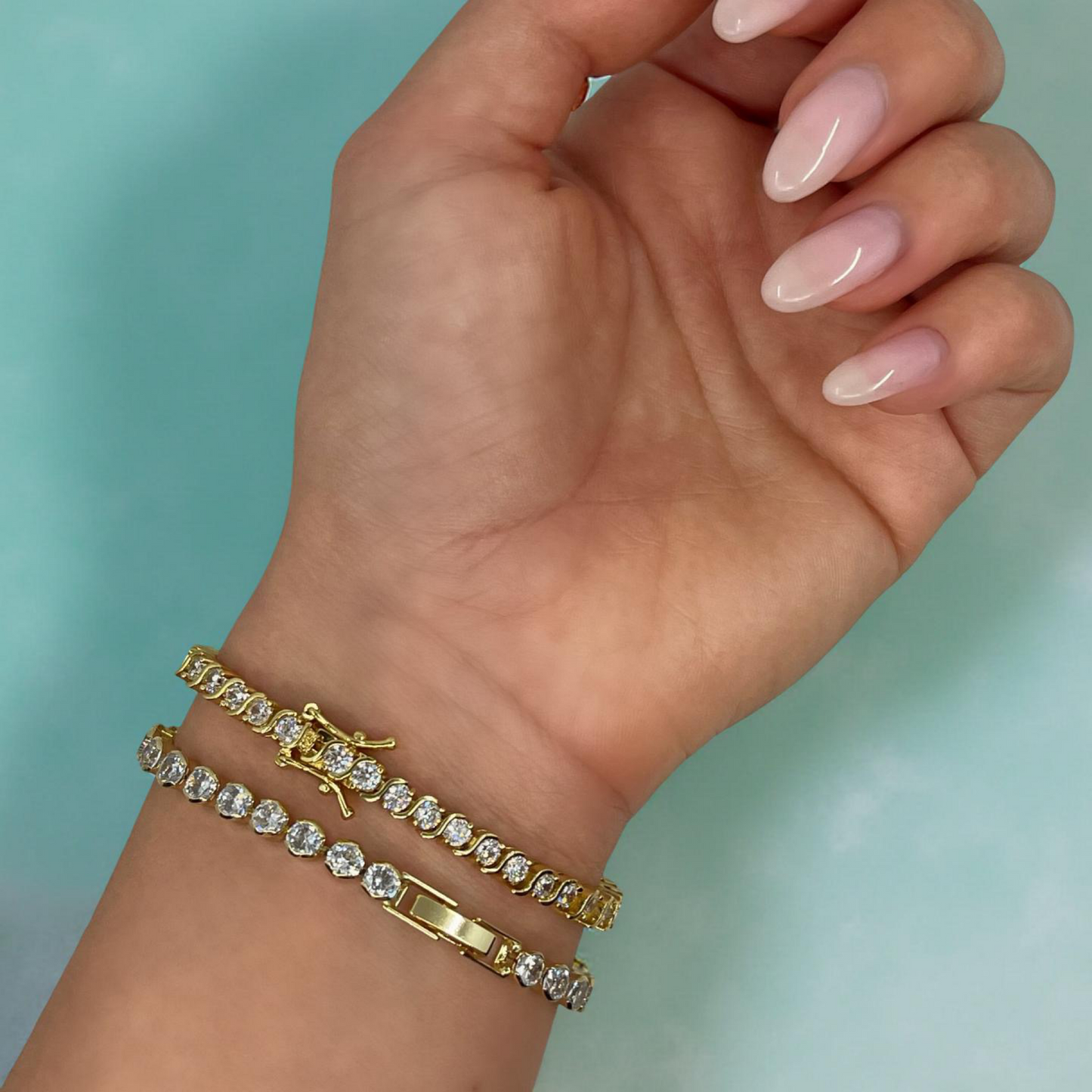 TONI gold and cz round bezel tennis bracelet