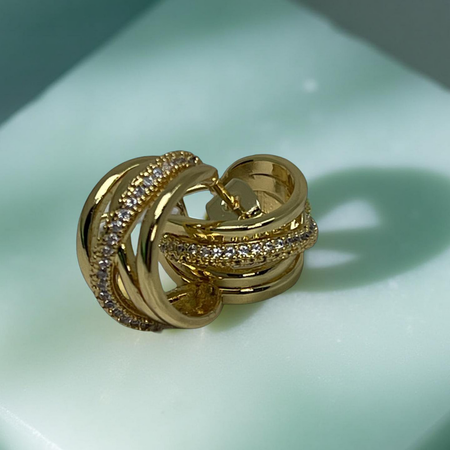 TWIST gold and pave cz stud hoops