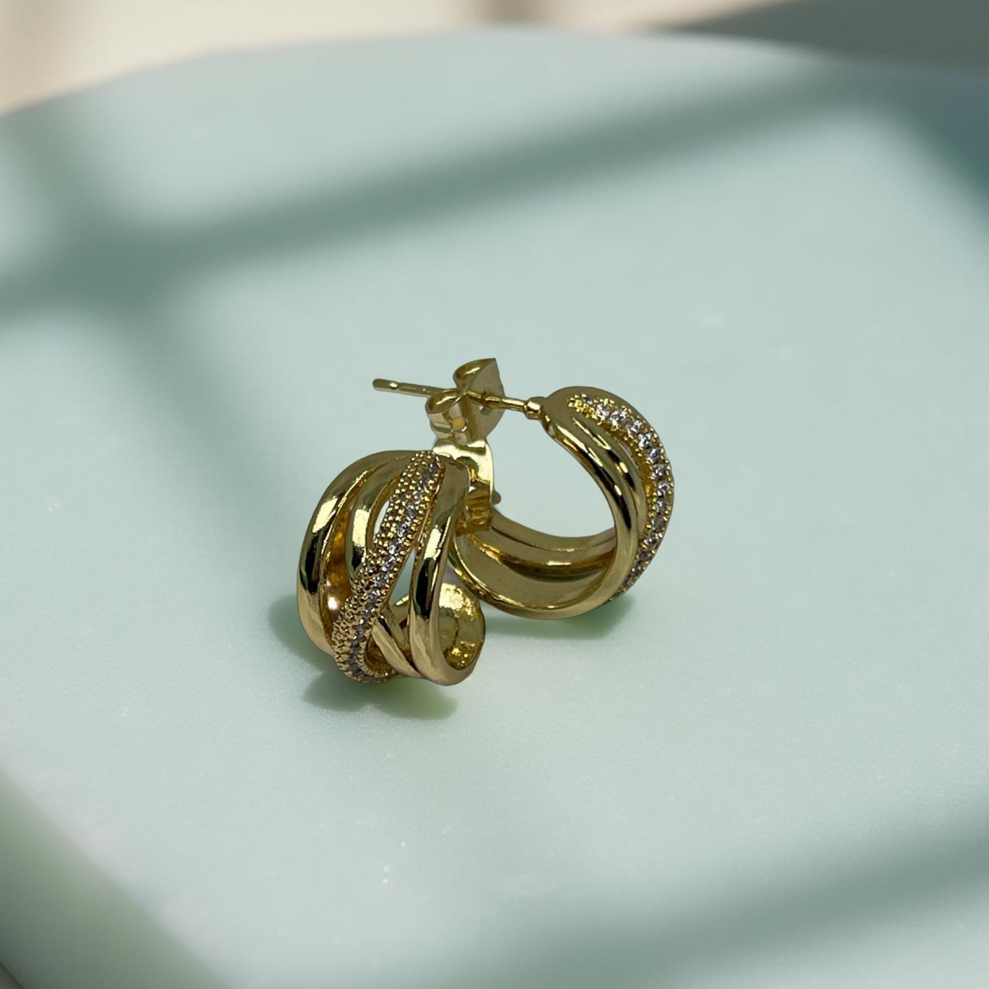 TWIST gold and pave cz stud hoops